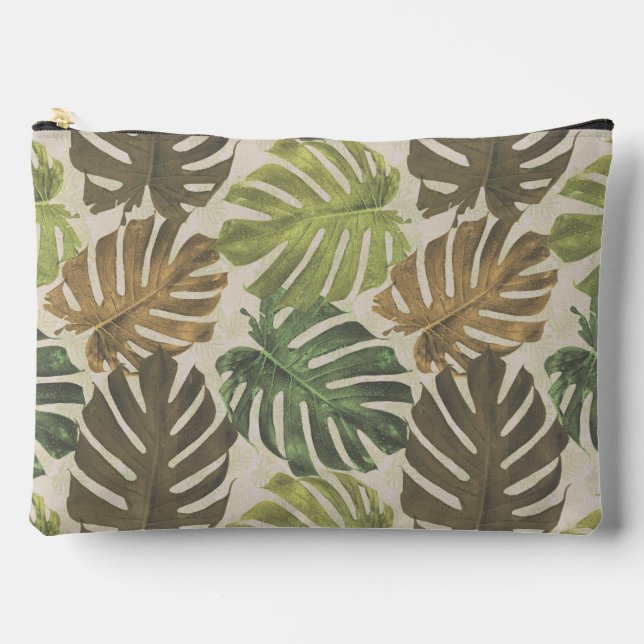Golden Palm Tropical Leaves Accessory Pouch (Front)