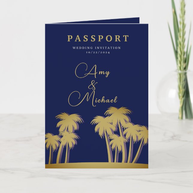 Golden Palms Midnight Oasis Passport Invitation (Front)