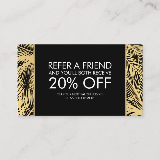 Golden Palms Spray Tanning Logo Black Referral Card (Front)
