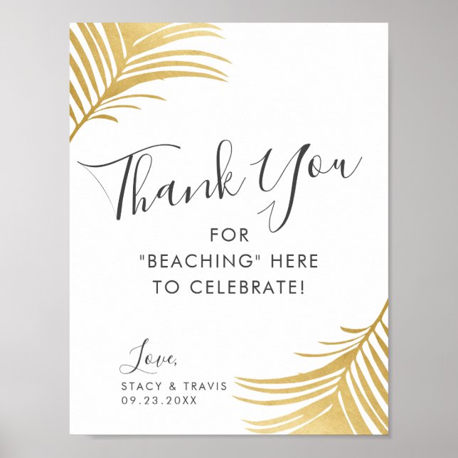 Golden Palms Thank You Beach Wedding Sign (Front)
