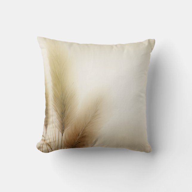 Golden Pampas Grass Bohemian Boho Throw Pillow (Front)