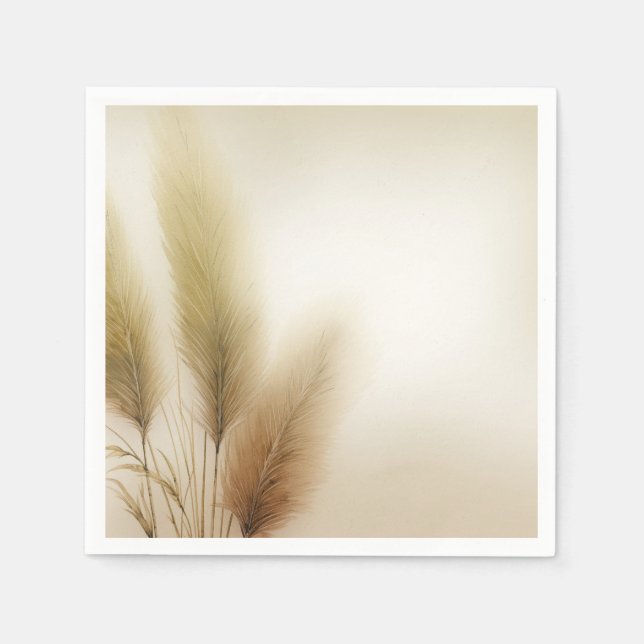 Golden Pampas Grass Bohemian Boho Wedding Napkin (Front)