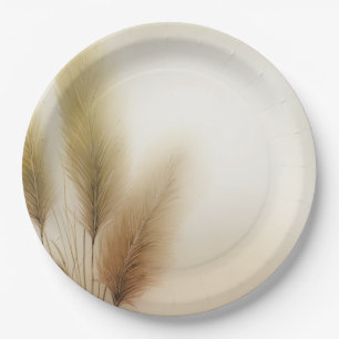 Golden Pampas Grass Bohemian Boho Wedding Paper Plate
