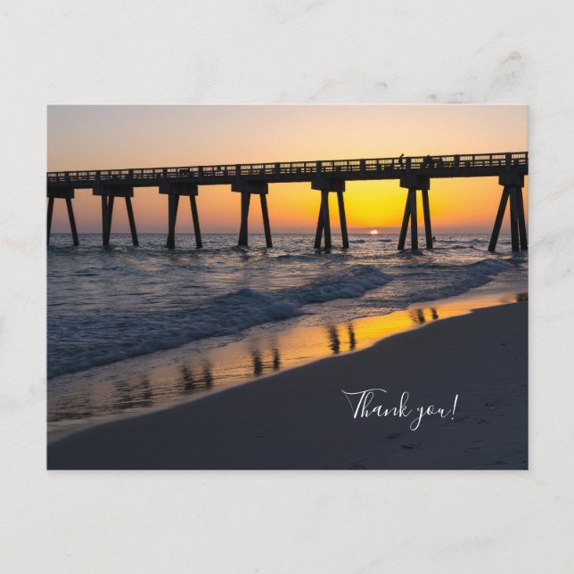Golden Panama City Beach Sunset Reflection Thank U Postcard (Front)