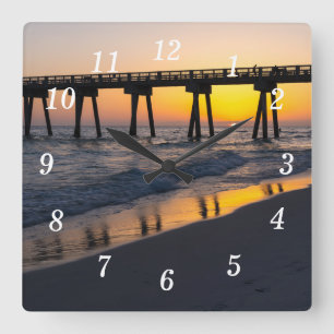 Golden Panama City Beach Sunset Reflections Clock