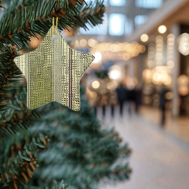 Golden Panes Ceramic Ornament (This star-shaped ceramic ornament, illuminates, in gilded gold patterns!)