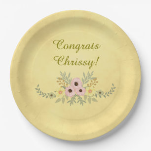 Golden parchment floral paper plate