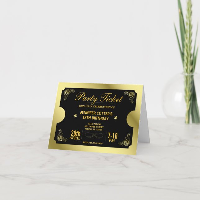 Golden Party Ticket Invitation (Front)