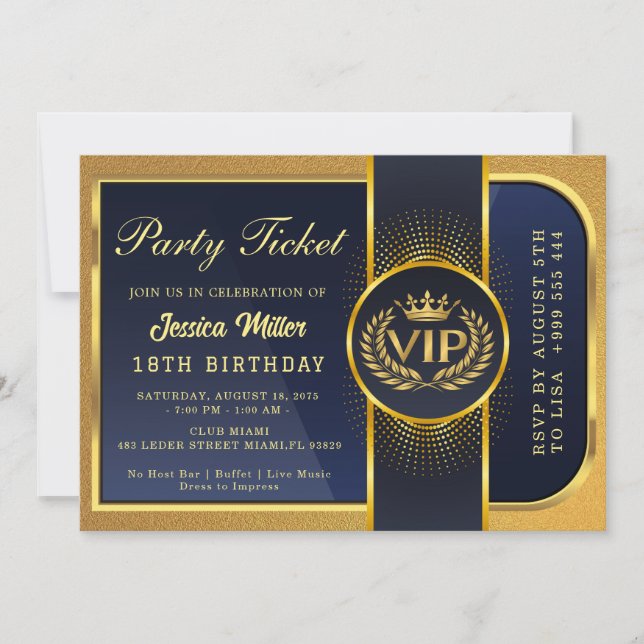 Golden Party Ticket Invitation (Devant)