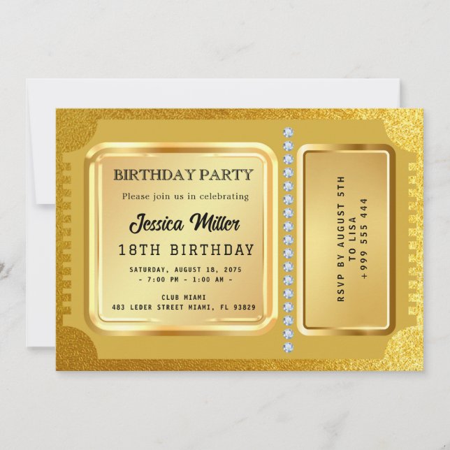 Golden Party Ticket Invitation (Front)