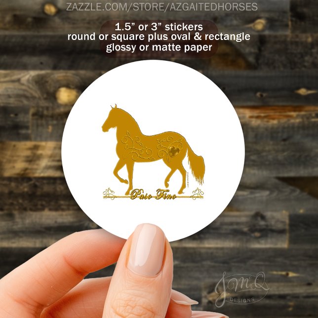 Golden Paso Fino Horse with Heart Classic Round Sticker (Golden Paso Fino horse silhouette with elegant heart design ✨🐎)