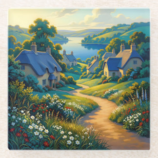 Golden Path to Blue Water Glass Coaster