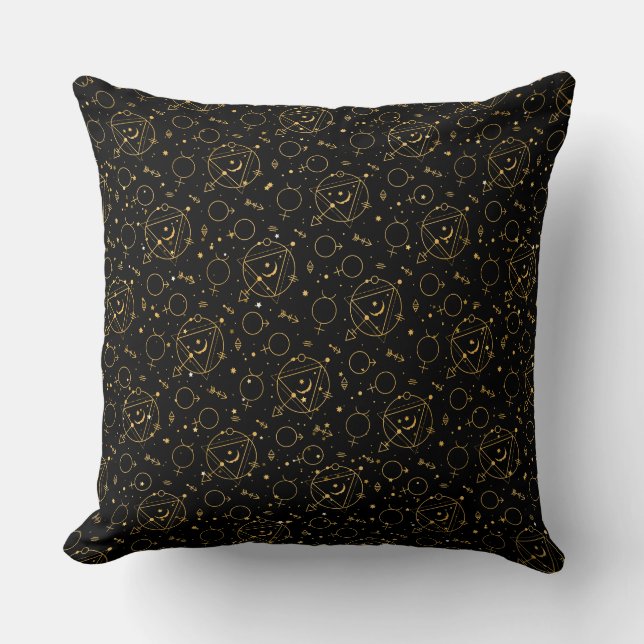 Golden Pattern 02.bw Black BG Throw Pillow (Front)