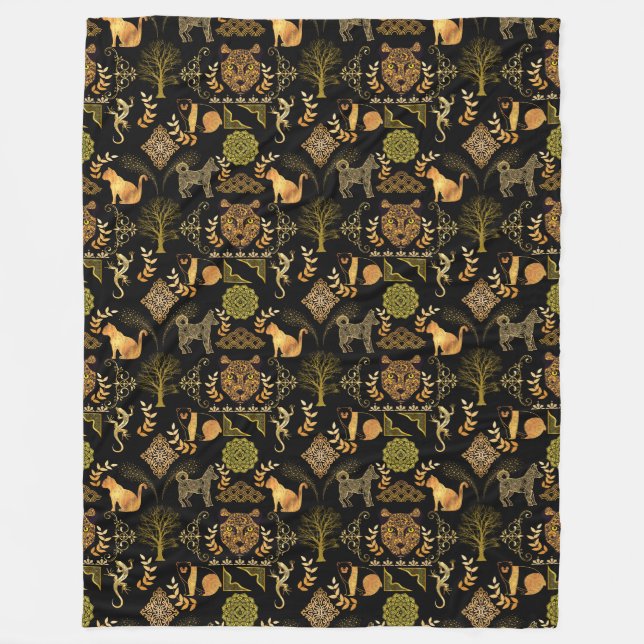 Golden Pattern 03.bw Black BG Fleece Blanket (Front)