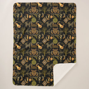 Golden Pattern 03.bw Black BG Sherpa Blanket