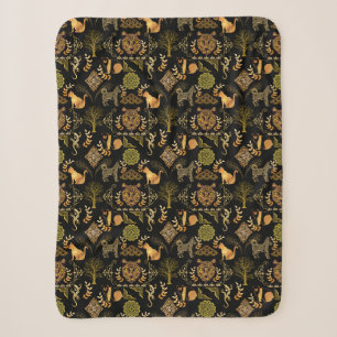 Golden Pattern 03.bw Black BG Sherpa Blanket