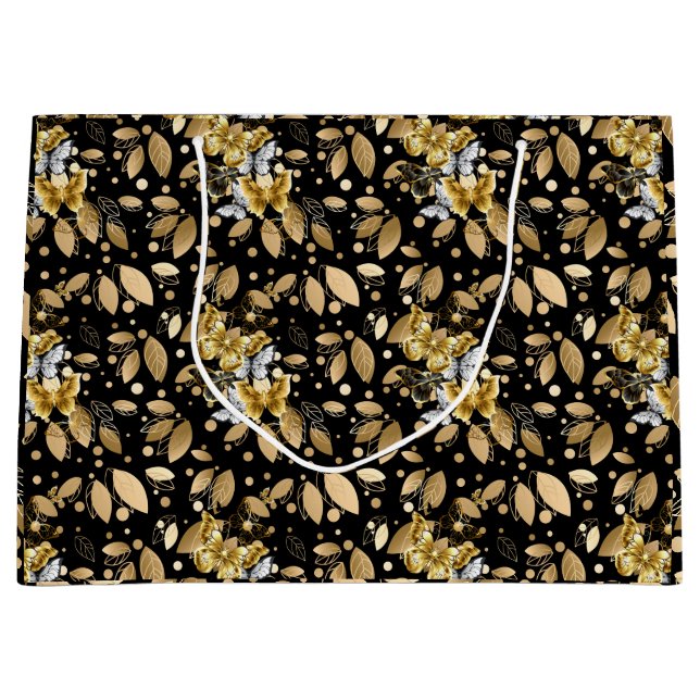 Golden Pattern 06.bw Black BG Large Gift Bag (Front)
