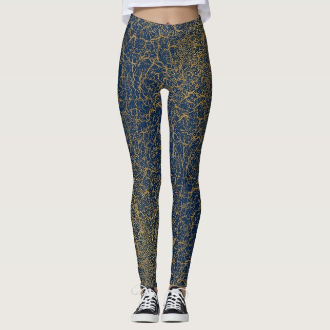 Golden Pattern 09.bw Dblue BG Leggings (Front)