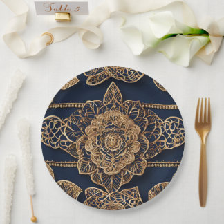 Golden patterns AI art Paper Plate
