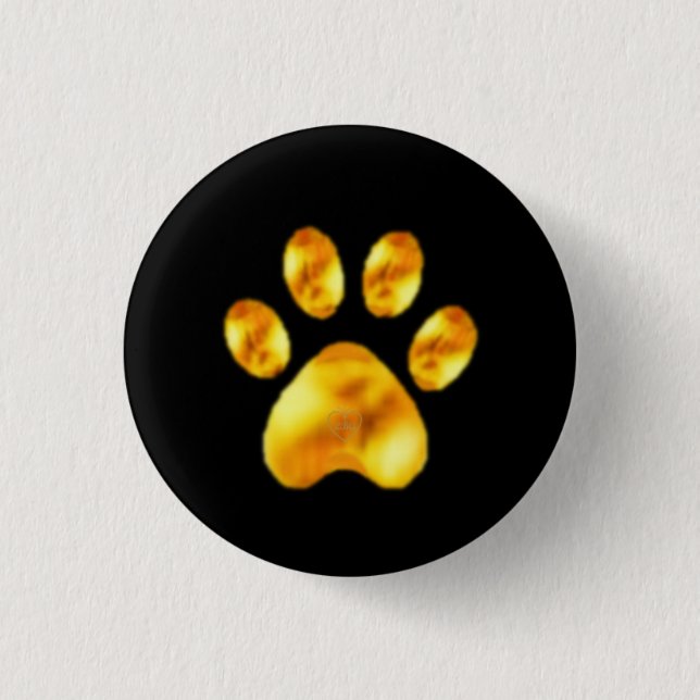 Golden Paw on Black 1 Inch Round Button (Front)