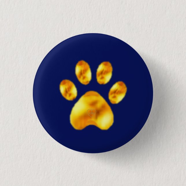 Golden Paw on Blue 1 Inch Round Button (Front)