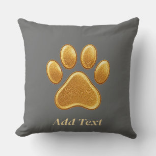 Golden Paw Print Against Grey Background Throw Pillow