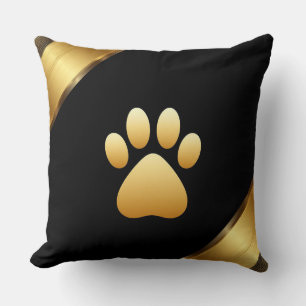 Golden Paw Print Symbol Throw Pillow