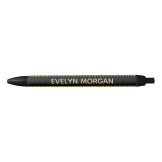 Golden Paw Prints on Black with Custom Name Black Ink Pen