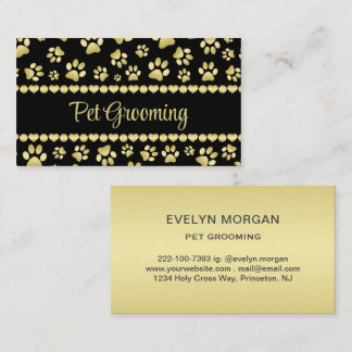 Golden Paw Prints on Black with Custom Name Business Card