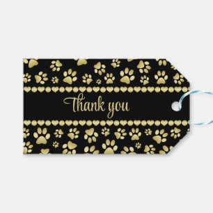 Golden Paw Prints on Black with Custom Name Gift Tags