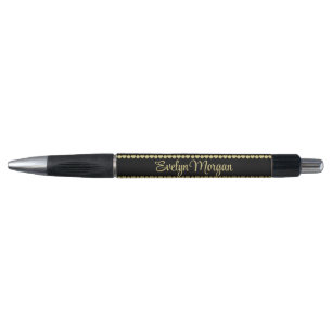 Golden Paw Prints on Black with Custom Name Pen