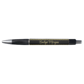 Golden Paw Prints on Black with Custom Name Pen