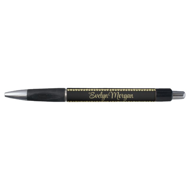 Golden Paw Prints on Black with Custom Name Pen (Front)