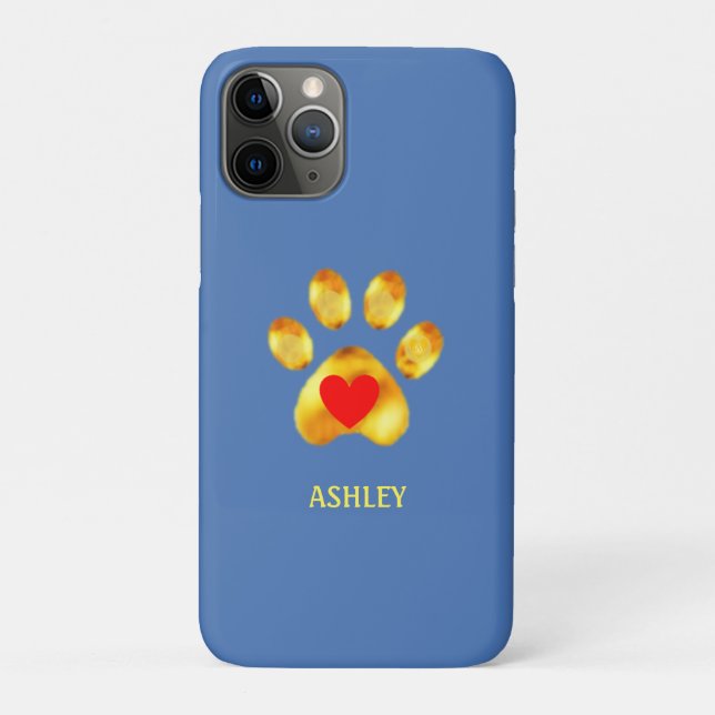 Golden paw with heart on light blue Case-Mate iPhone case (Back)