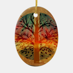 Golden Peace Sign Ceramic Ornament
