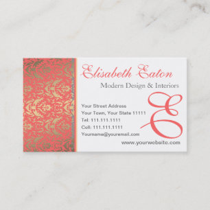 Golden Peach Shimmer Damask Elegant Woman's Business Card