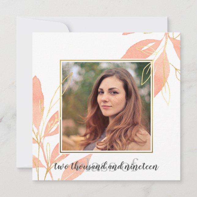 Golden Peach Watercolor Floral Graduation Invitation (Front)