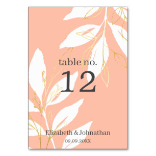 Golden Peach Watercolor Floral Wedding Reception Table Number