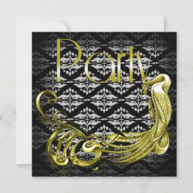 Golden Peacock Art Déco Invitation Anniversaire (Devant)