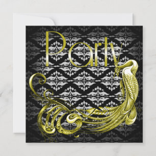 Golden Peacock Art Déco Invitation Anniversaire