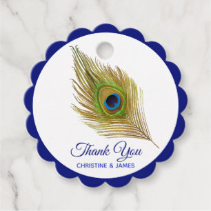 Golden peacock feather Thank You Favour Tags