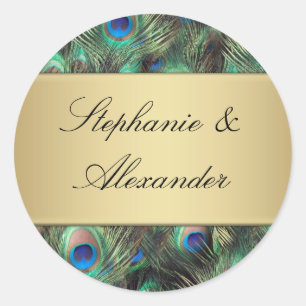 Golden Peacock Feather Wedding Envelope Seal