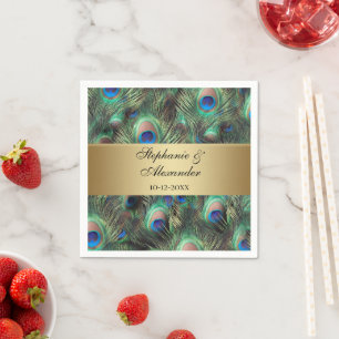 Golden Peacock Feather Wedding Napkin