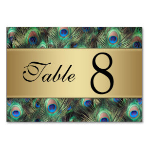Golden Peacock Feather Wedding Table Number