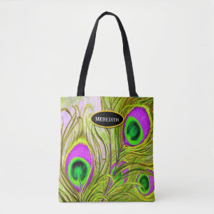Golden Peacock Feathers All-Over-Print Tote Bag