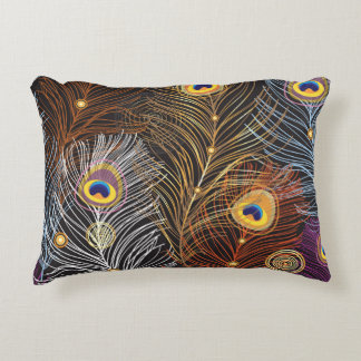Golden peacock feathers: dark pattern. accent pillow