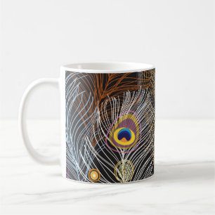 Golden peacock feathers: dark pattern. coffee mug