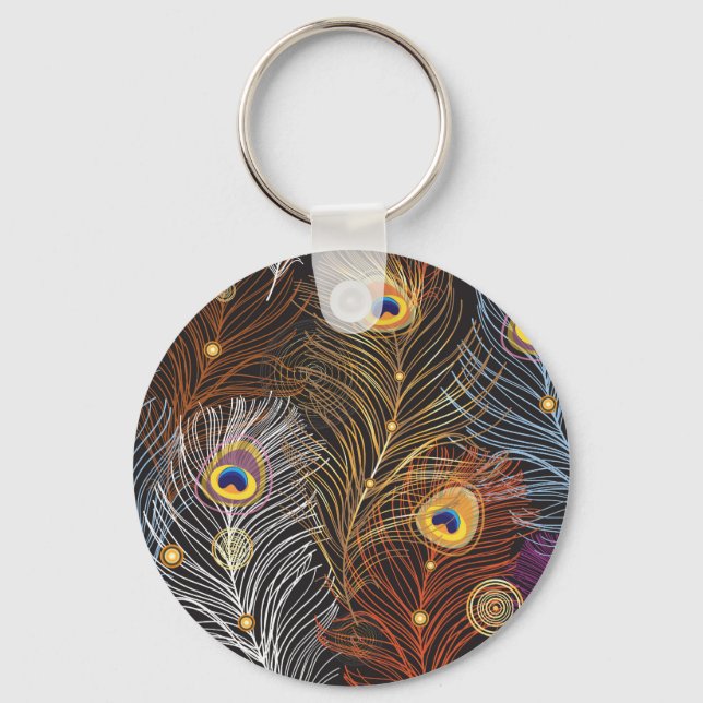 Golden peacock feathers: dark pattern. keychain (Front)