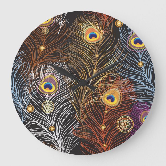 Golden peacock feathers: dark pattern. large clock (Front)