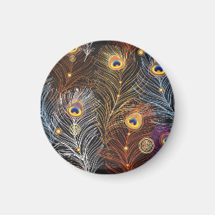 Golden peacock feathers: dark pattern. magnet